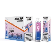 Razz Bar crystal 1000ml vape packaging showcasing tropical fruit flavor with a sleek design and vibrant colors.