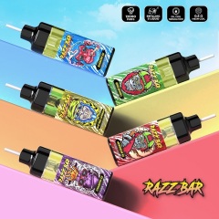Five Razz Bar vapes showcasing various flavors, emphasizing the 12K puffs feature and product specifications.
