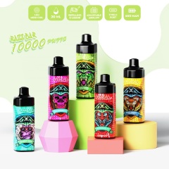 Razz Bar 10K puffs vape featuring five distinct e-liquid flavors, each with its own unique characteristics.