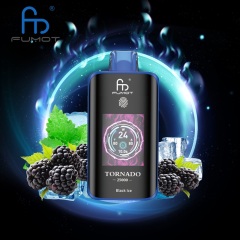 Blackberry Ice vape flavor displayed against a vibrant blue background, featuring Fumot Tornado 25,000 puffs design.