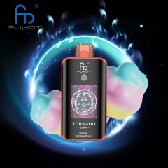Fumot Tornado 25,000 Puffs vape featuring Tropical Rainbow Blast flavor, displayed on a bright, colorful backdrop.