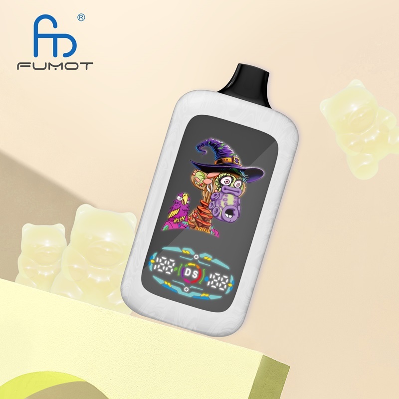 A vape featuring monkey, surrounded by Fumot Digital Monkey vape and gummy candies.