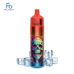 Fumot Tornado 30K Music Vape with a skull on it, colored red and blue, labeled Cola Ice, set on a clean white background.