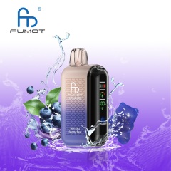 A Fumot Tornado 20,000 puffs vape with Blue Razz Gummy Bear flavor alongside the splash of water and blueberry and gummy bear jelly.