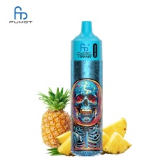 A blue skull topped with a pineapple, representing the Fumot Tornado 30K Music vape with pineapple ice flavor on a white background.
