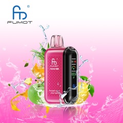 A Fumot Tornado 20,000 puffs vape with Pineapple, Lemon, Green Apple flavor alongside the splash of water and pineapple, lemon and green apple.