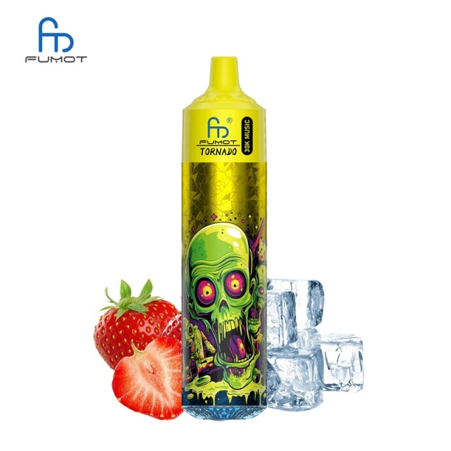 Fumot Tornado 30K Music vape with a strawberry ice flavor and skull graphic, set against a white background.