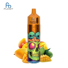 Colorful Vape featuring a skull design, labeled Fumot Tornado 30K Music, with Triple Mango flavor on a white background.