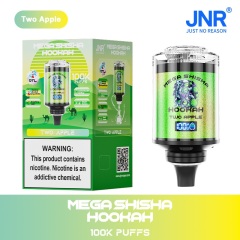 JNR Mega Shisha Hookah 100K Puffs Vape featuring two apple flavor showing the vape and vape box.