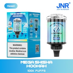 JNR Mega Shisha Hookah 100K Puffs Vape in hawaii flavor showing the vape and vape box.