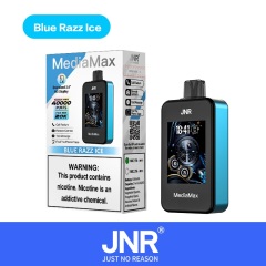 JNR MediaMax 40000 Puffs Vape in blue razz ice flavor showing the vape and vape box.