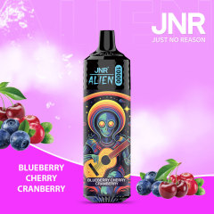JNR Alien 10,000 puffs vape in blueberry cherry cranberry flavor, illustrated with blueberry, cherry and cranberry in the background.