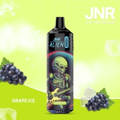 JNR Alien 10,000 puffs vape in grape ice flavor, illustrated with grape and ice in the background.