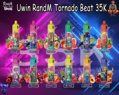 UWin RandM Tornado Beat 35000 Puffs Vape featuring various flavors.