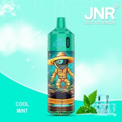 JNR Alien 10,000 puffs vape in cool mint flavor, illustrated with mint in the background.