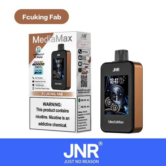 JNR MediaMax 40000 Puffs Vape in fcuking fab flavor showing the vape and vape box.
