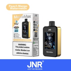 JNR MediaMax 40000 Puffs Vape in peach mango watermelon flavor showing the vape and vape box.