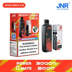 JNR Power Mate 30000 Puffs vape featuring sour apple ice flavor and showing the vape and vape box.