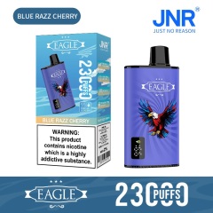 JNR Eagle 23000 Puffs vape featuring blue razz cherry flavor and showing the vape and vape box.