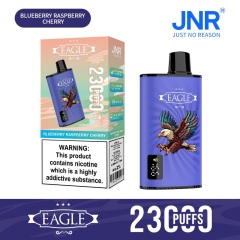 JNR Eagle 23000 Puffs vape featuring blueberry raspberry cherry flavor and showing the vape and vape box.