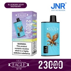 JNR Eagle 23000 Puffs vape featuring blueberry sour rapsberry flavor and showing the vape and vape box.
