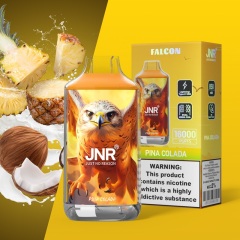 JNR Falcon 16000 Puffs Vape in pinacolada flavor with pineapple and coconut in the background