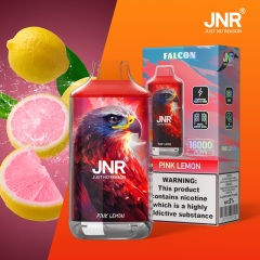 JNR Falcon 16000 Puffs Vape in pink lemon flavor with pink lemon in the background
