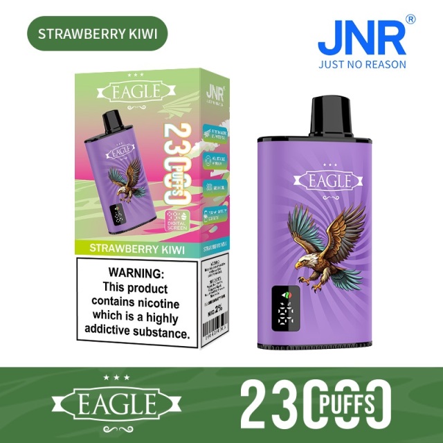 JNR Eagle 23000 Puffs vape featuring strawberry kiwi flavor and showing the vape and vape box.