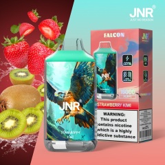 JNR Falcon 16000 Puffs Vape in strawberry kiwi flavor with strawberry and kiwi in the background