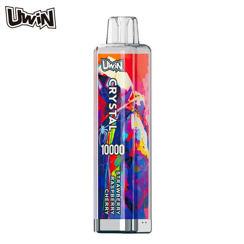 UWin Crystal 10000 Puffs Vape showing the vape in flavor strawberry raspberry cherry