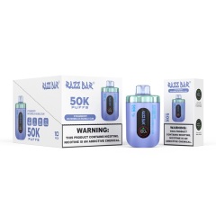 Razz Bar vape box in blue and white, showcasing the vape device and Strawberry Watermelon Bubble Gum flavor packaging.
