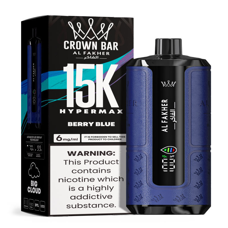 Al Fakher Hypermax Disposable 15K Puffs Vape in flavor, berry blue showing the vape and the packaging.