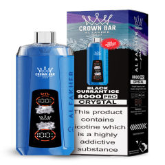 Al Fakher Crystal 8K Puffs Vape in flavor, black currant ice showing the vape and the box.