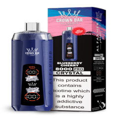 Al Fakher Crystal 8K Puffs Vape in flavor, blueberry cherry showing the vape and the box.