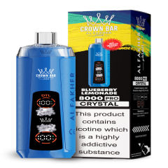 Al Fakher Crystal 8K Puffs Vape in flavor, blueberry lemonade showing the vape and the box.
