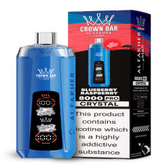 Al Fakher Crystal 8K Puffs Vape in flavor, blueberry raspberry showing the vape and the box.