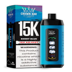 Al Fakher Ice Adjust 15K Puffs Vape in flavor, berry blue showing the vape and the box.