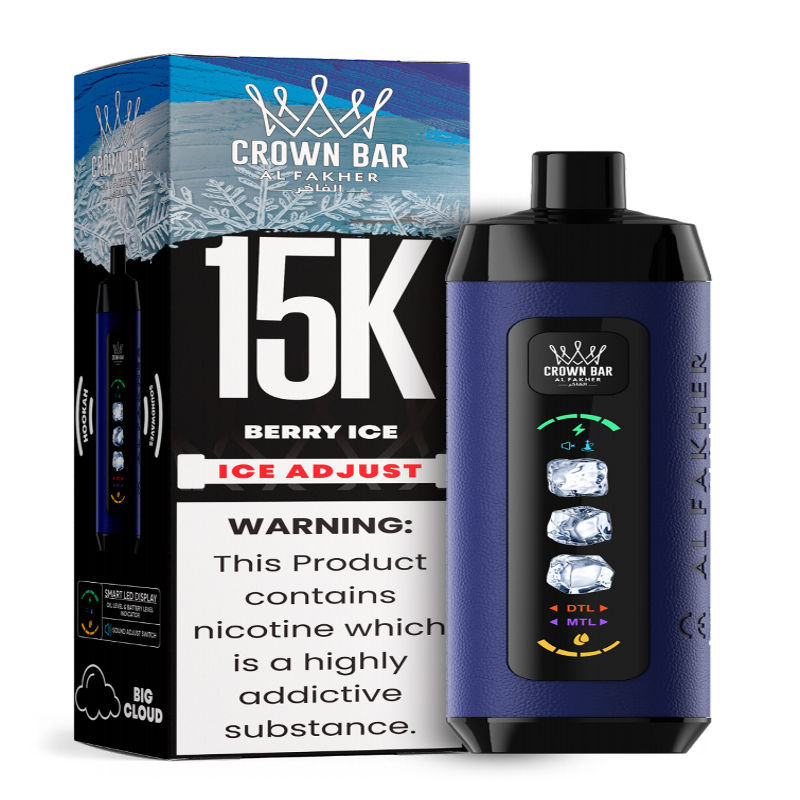 Al Fakher Ice Adjust 15K Puffs Vape in flavor, berry ice showing the vape and the box.