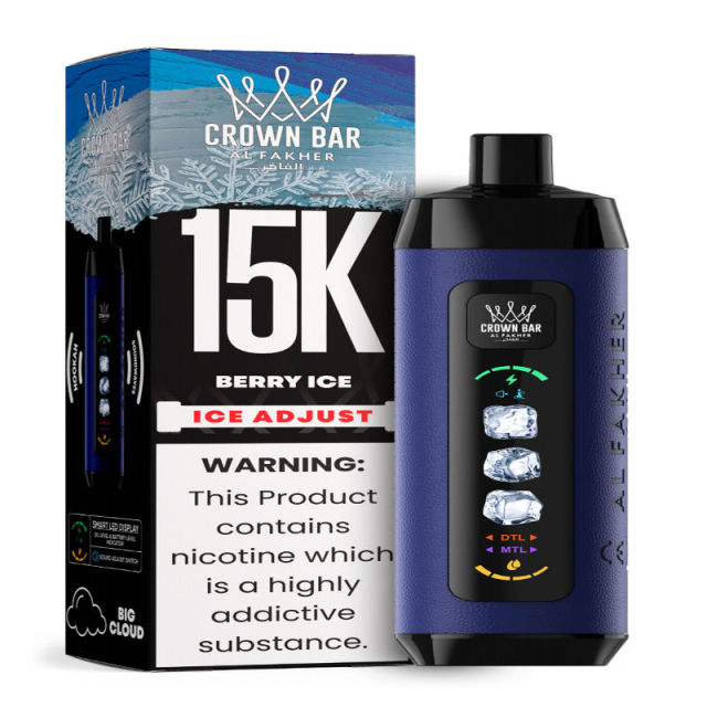 Al Fakher Ice Adjust 15K Puffs Vape in flavor, berry ice showing the vape and the box.