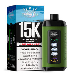 Al Fakher Ice Adjust 15K Puffs Vape in flavor, blue razz blast showing the vape and the box.