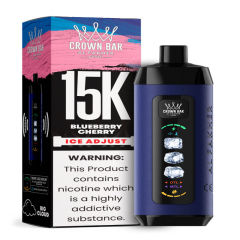 Al Fakher Ice Adjust 15K Puffs Vape in flavor, blueberry cherry showing the vape and the box.