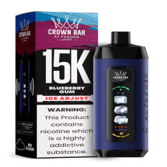 Al Fakher Ice Adjust 15K Puffs Vape in flavor, blueberry gum showing the vape and the box.