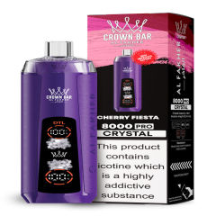Al Fakher Crystal 8K Puffs Vape in flavor, cherry fiesta showing the vape and the box.