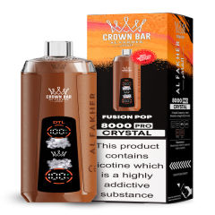 Al Fakher Crystal 8K Puffs Vape in flavor, fusion pop showing the vape and the box.