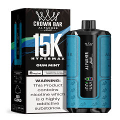 Al Fakher Hypermax Disposable 15K Puffs Vape in flavor, gum mint showing the vape and the packaging.