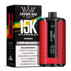 Al Fakher Hypermax Disposable 15K Puffs Vape in flavor, hubba showing the vape and the packaging.
