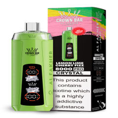 Al Fakher Crystal 8K Puffs Vape in flavor, lemon lime cherry fizz showing the vape and the box.