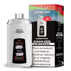 Al Fakher Crystal 8K Puffs Vape in flavor, lush ice showing the vape and the box.