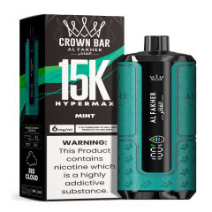 Al Fakher Hypermax Disposable 15K Puffs Vape in flavor, mint showing the vape and the packaging.