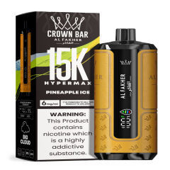 Al Fakher Hypermax Disposable 15K Puffs Vape in flavor, pineapple ice showing the vape and the packaging.